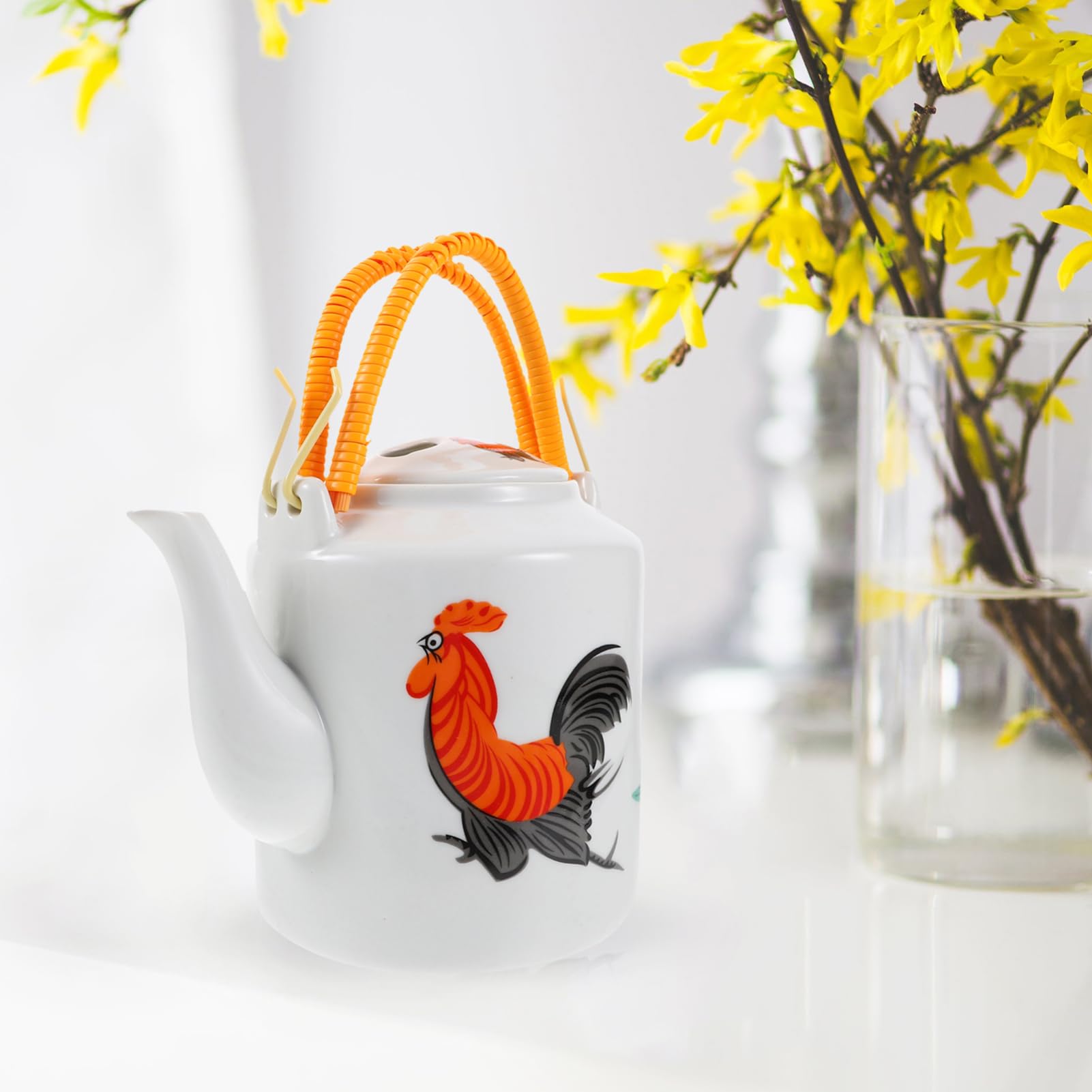 Tetera de Cerámica Retro con Asa, Color Claro para Hogar | Diseño Creativo y Único, Cómoda de Sujetar, Adecuada la Hora del Té de Tarde