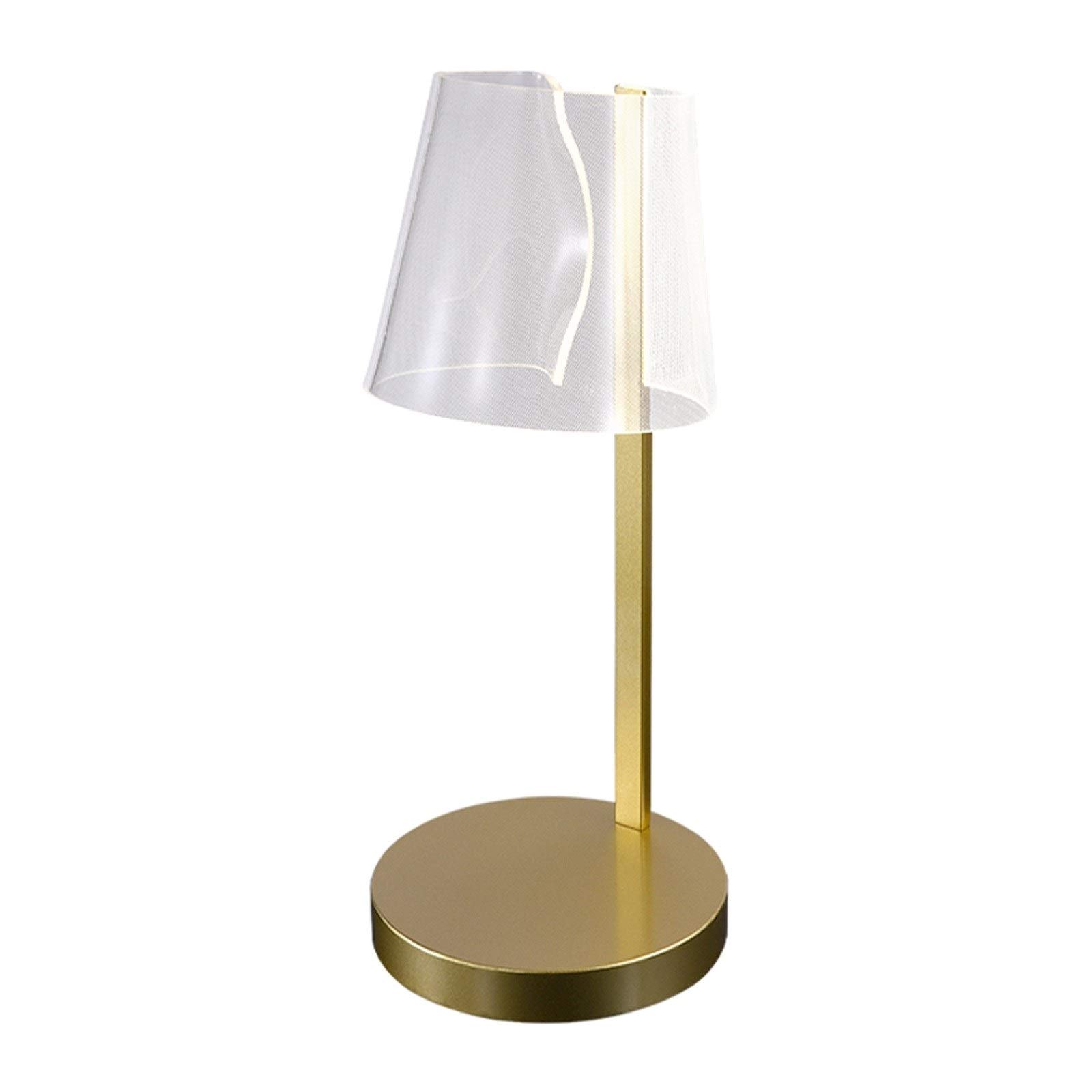 Reading Light, Bedroom Bedside Lamp Gilded Base Acrylic Lampshade Dimmable Table, 15.7"×7.9"