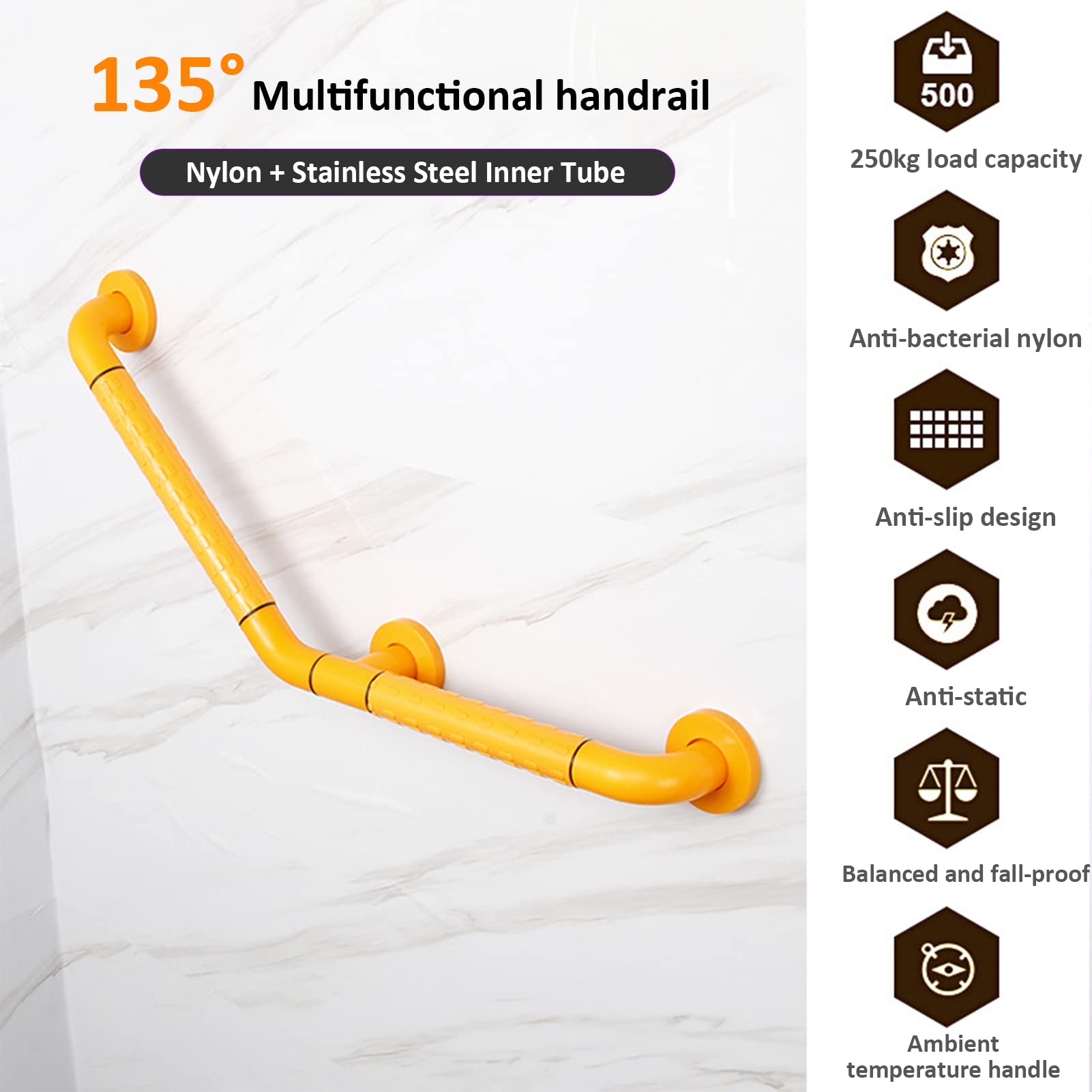 Barra de Apoyo para baño, asa para Ducha, asa de Seguridad de Acero Inoxidable con Agarre Antideslizante, para bañera, Toallas, Personas Mayores, discapacitadas, lesionadas, Ayuda