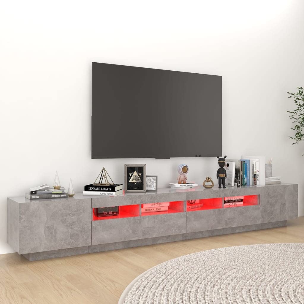 Mobile TV moderno con luci LED grigio cemento 260x35x40 cm elegante mobile soggiorno perfetto per camera da letto e soggiorno arredamento