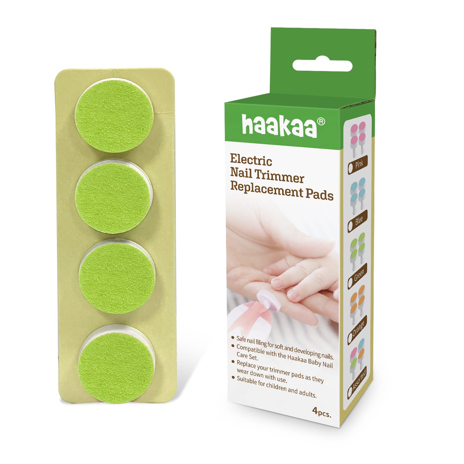 haakaa Electric Nail Trimmer Replacement Pads Baby Nail Trimmer Heads for Standard Baby Nail File, Suitable for 6-12months, Green