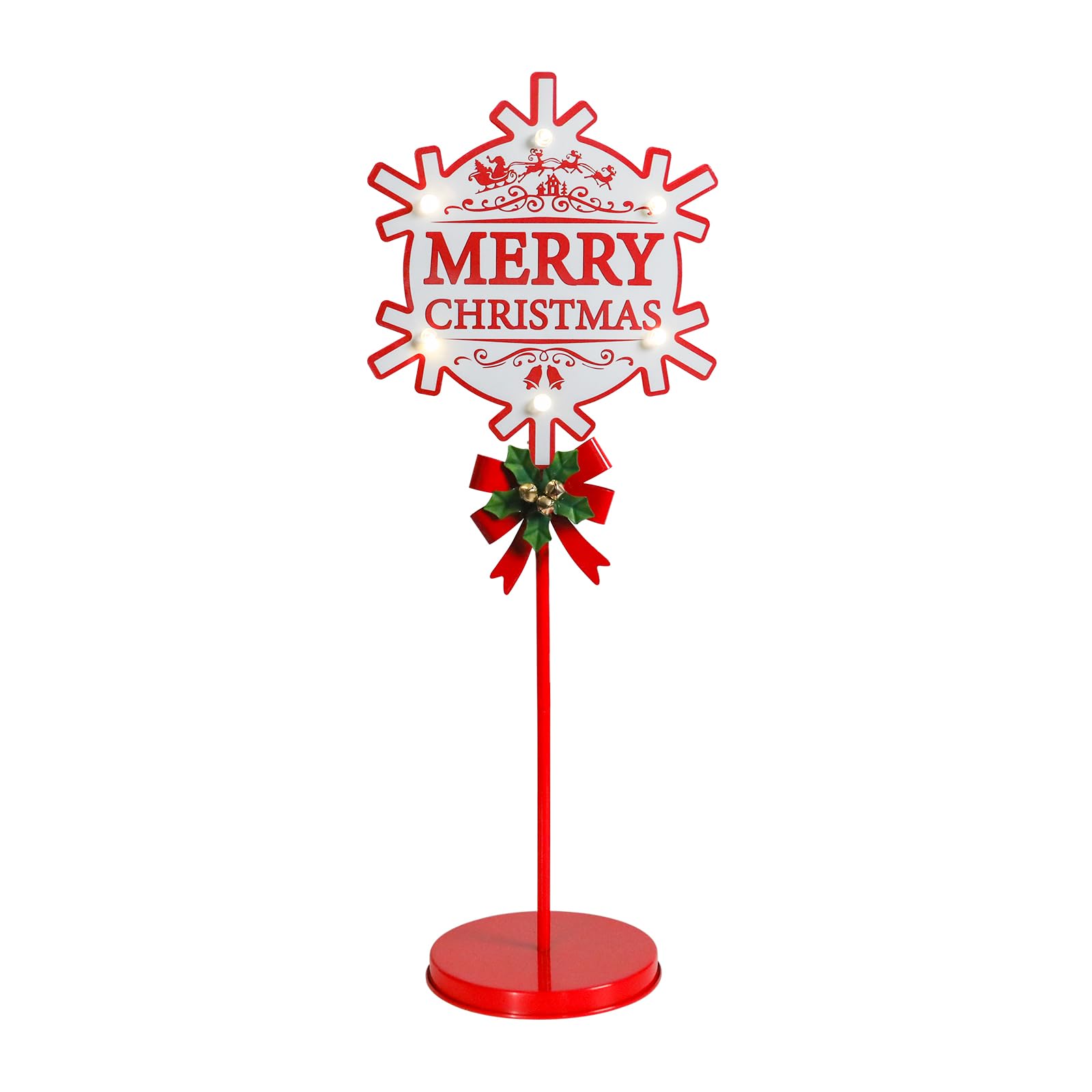 Christmas Sign with LED Lights,Battery Operated Metal 31.5 inches, Red
