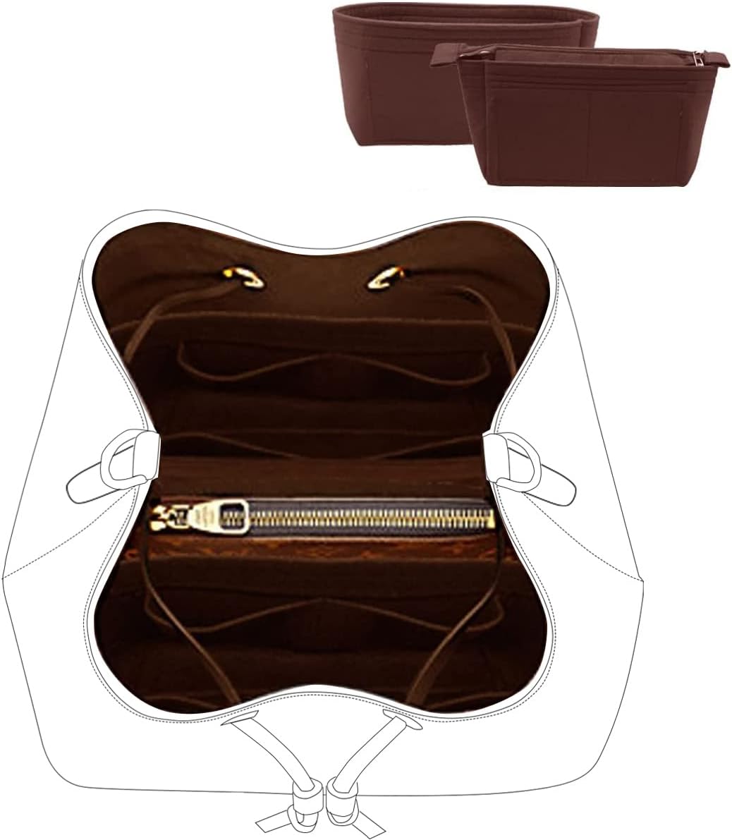 LEXSION Organizer,Bag Organizer,Insert purse organizer with 2 packs in one set fit NeoNoe Noé Series perfectly Brown - Image 2