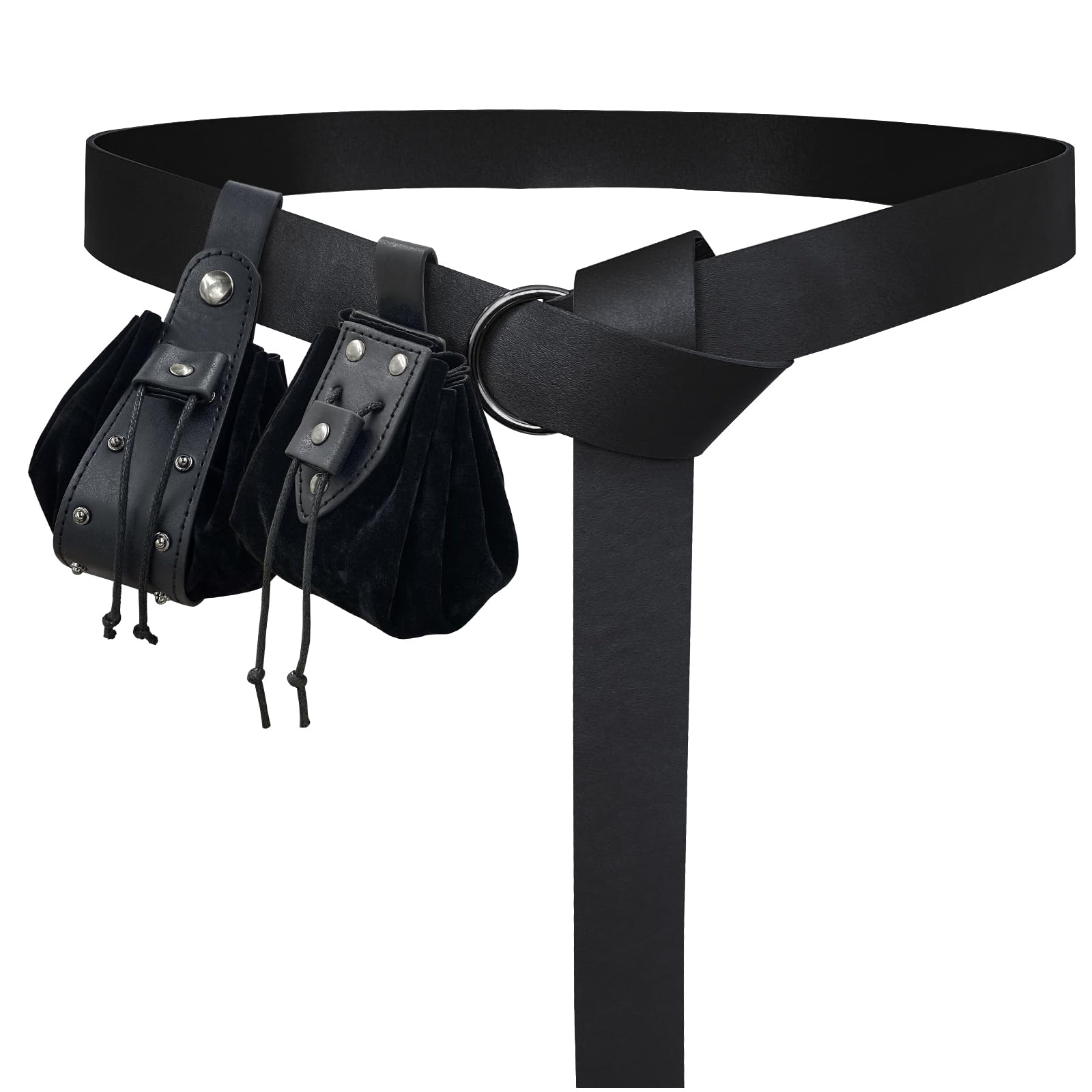 HiiFeuer Medieval Embossed O Ring Belt with Nordic Embossed Belt Bag, Vintage Faux Leather Belt and Belt Pouch Set for LARP