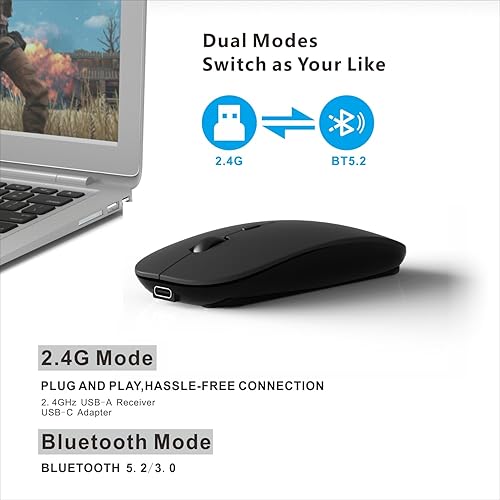 Miniatura 2 de HOTDREAM Ratón recargable inalámbrico Bluetooth para MacBook ProAiriPad AiriPad ProportátilTabletiPhonePC, Bluetooth 5.23.0 y 2.4GHz Dual Mode Mouse