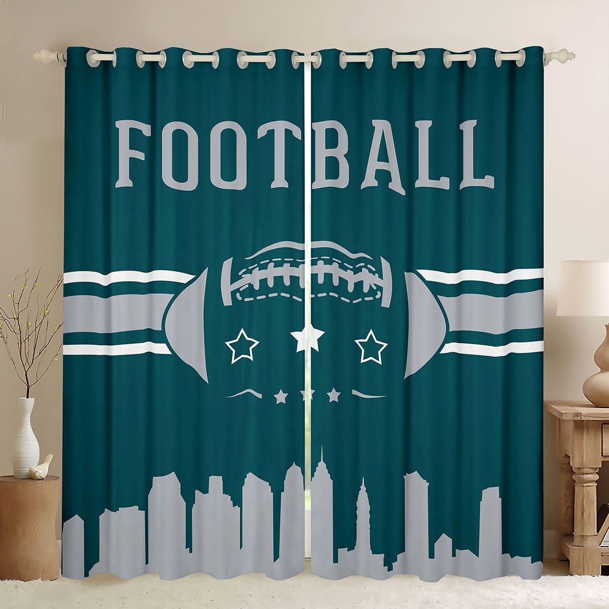 Erosebridal Football City Sport Game Window Treatments, Kids Gridiron Seasonal Blackout Curtains 3D Ball and Sketch Line Curtains & Drapes 38''Wx54''L
