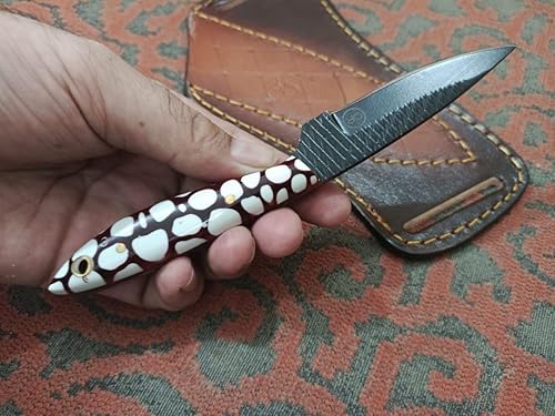 Miniatura 2 de Cuchillo de vaquero de hoja fija hecho a mano de 7 pulgadas con funda de cuero, cuchilla afilada de acero y mango de resina para caza, bushcrafting,