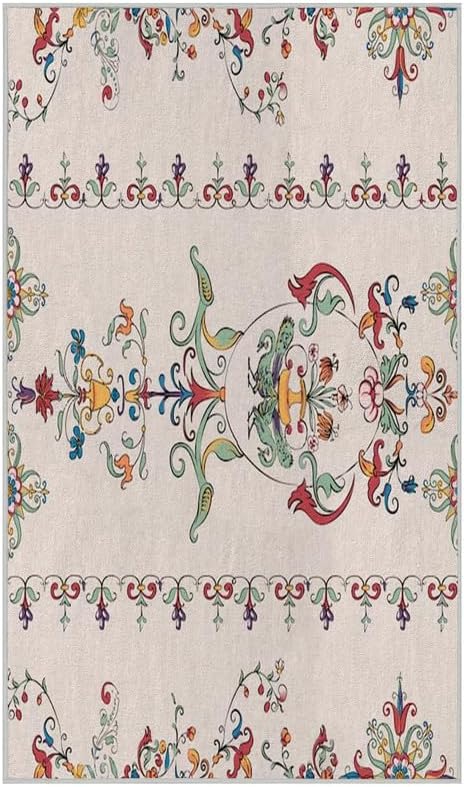 Miniatura 5 de Alfombra de área pequeña de flores de 2 x 3 pulgadas, lavable, alfombra de entrada con estampado retro, suave, antideslizante, para puerta