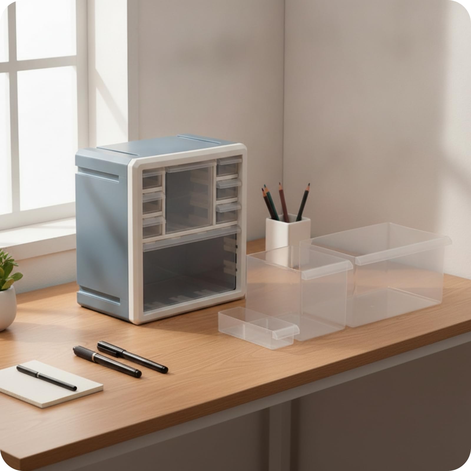 Plastica Mobili Contenitori Compatta Organizzatore a Cassetti Cassetti Trasparenti Cassettiera da Scrivania, Nero