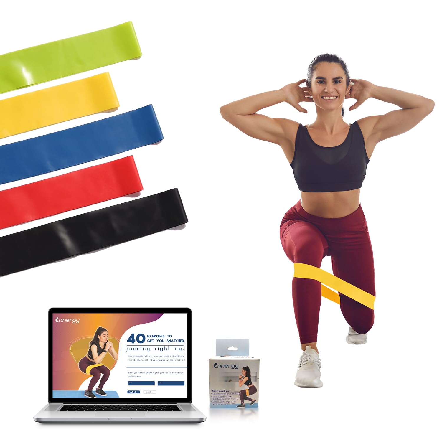 Innergy Resistance Loop Bands Set for Women and Men | Stretch Bands for Workout, 5 Levels of Anti-Slip, Tear-Resistant Latex Bands for Full Body Workouts, Home Gym, Yoga, Training, and Toning