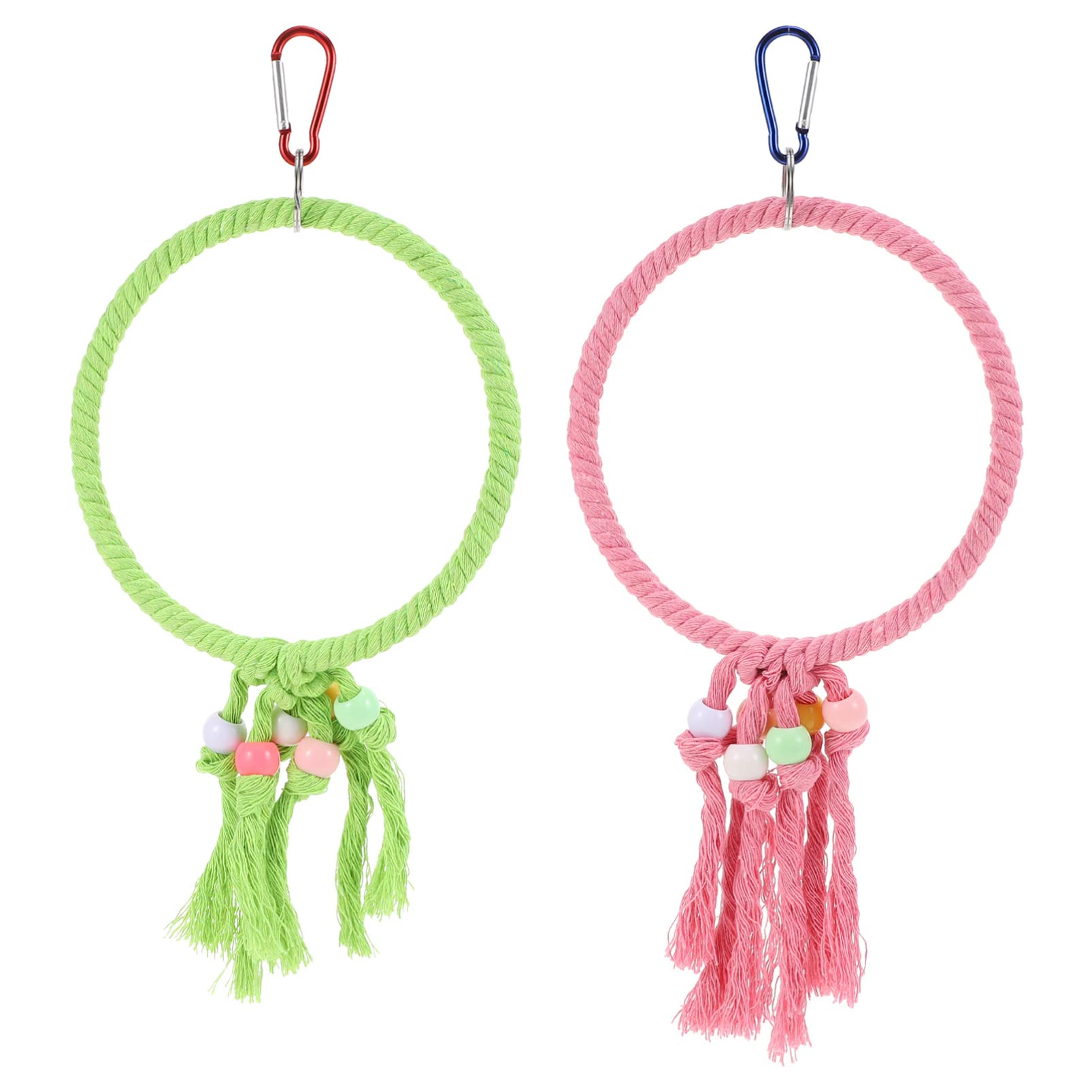 GALPADA 2pcs Hanging Parrot Chewing Swing Perch for Birds Durable Climbing Circle Fun Activity for Parrots Promotes Exercise Hooks Random Color