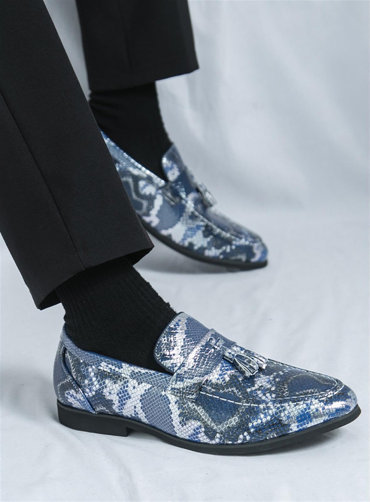 Mocasines de Hombre con Borlas Estampado de Serpiente Zapatos de Vestir Piel Sintética Deslizables Elegantes Boda Negocios Casual