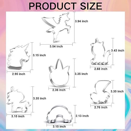 Miniatura 6 de Juego de cortadores de galletas de unicornio, 7 piezas, 5 cabezas de cara de unicornio, arcoíris, estrella fugaz, moldes de fondant de unicornio