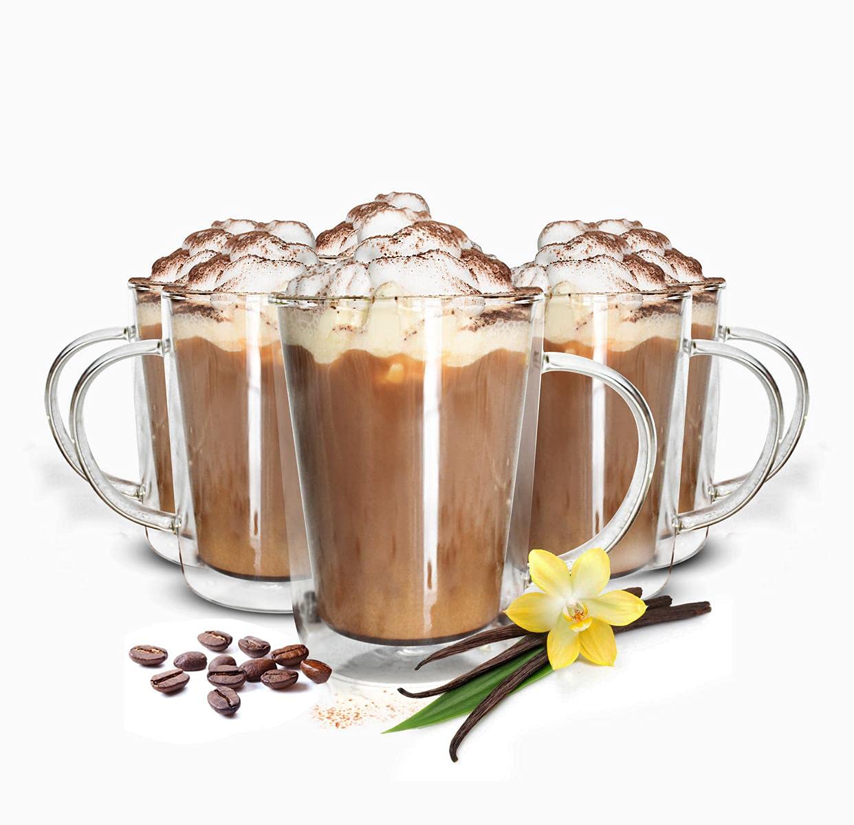 Set di 4 bicchieri da latte macchiato con cucchiaini 350ml