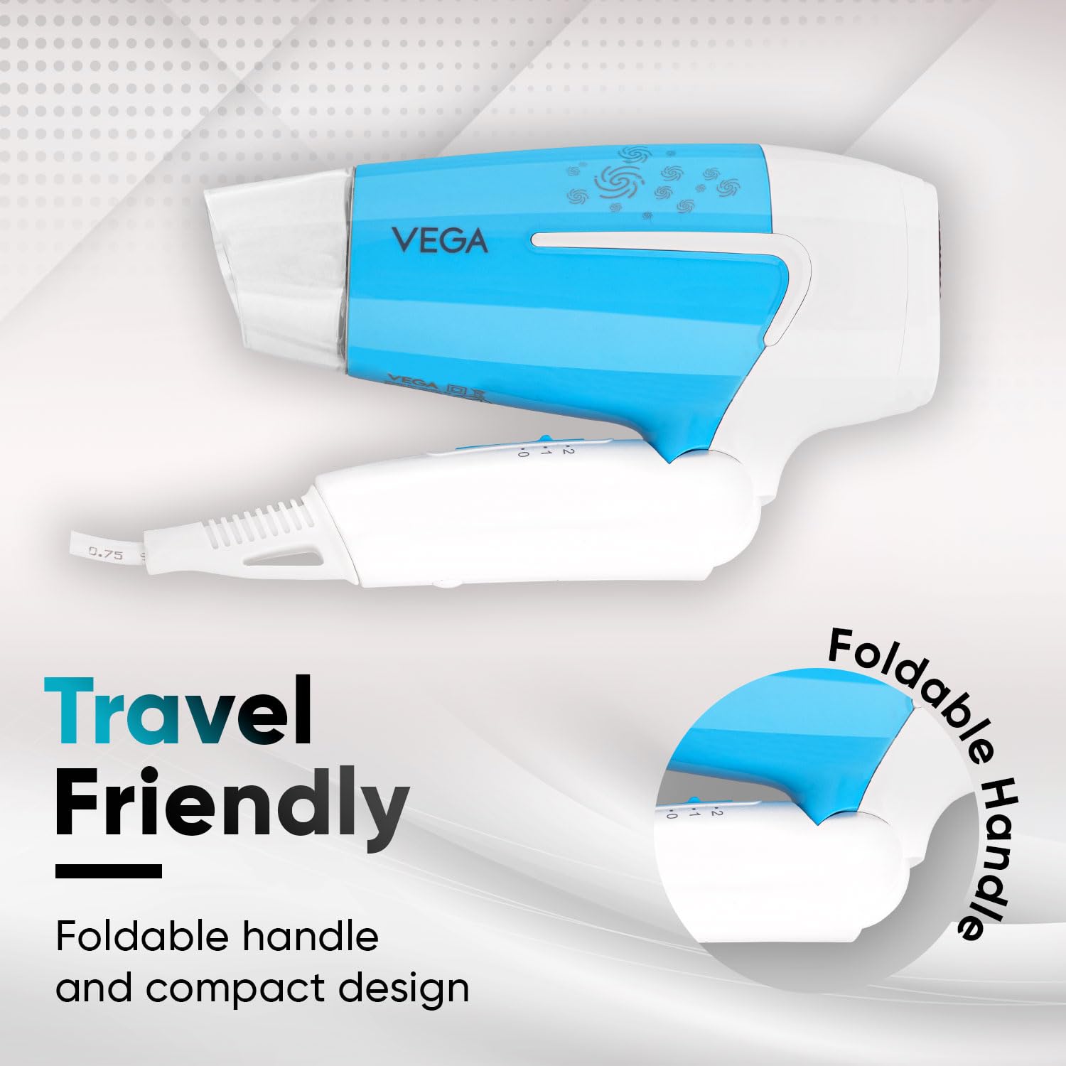 VEGA U Style 1400-1600W Foldable Hair Dryer for Women & Men with Cool Shot Button, 2 Speed/3 Heat Settings, 16 Amp Plug Detachable Nozzle, Travel Friendly, Fast Hair Drying, 2 Year Warranty (VHDH-32) 1