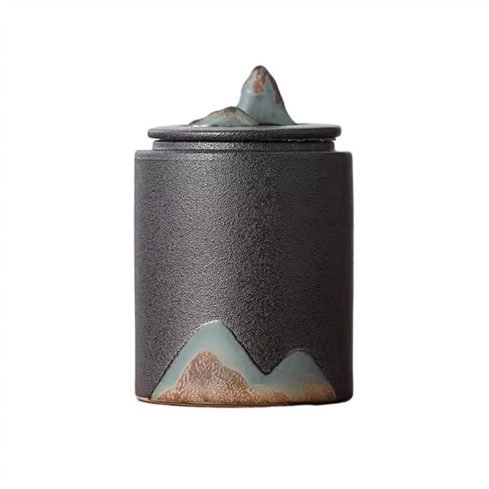 Hhaoran-9868 Ceramic Tea Canister Hand-painted Small Loose Leaf Tea Canister Chinese Retro Ceramic Non-woven Sealing Jar Kitchen Storage Food Canisters for Kitchen(Black)