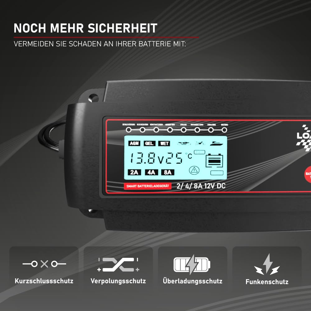 Loadchamp LC-800 Automatik Batterie Ladegerät 2A/4A/8A 12V Batterie-ladegerät Akku