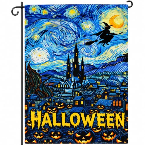 Witch Pumpkin Haunted House Halloween Garden Flag 12×18 Inch Outdoor Flag - image 1