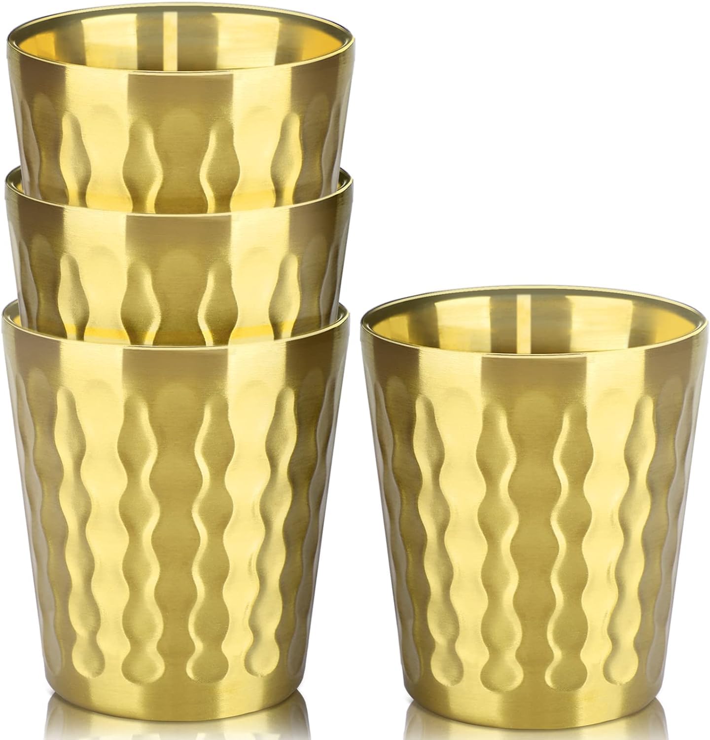 10oz Stainless Steel Cups, 4 Pack, Gold Double Wall, Stackable Insulated Tumblers, Unbreakable Shatterproof Drinking Glasses, Portable Metal Cups for Home, Restaurant, Party, Camping, Travelling