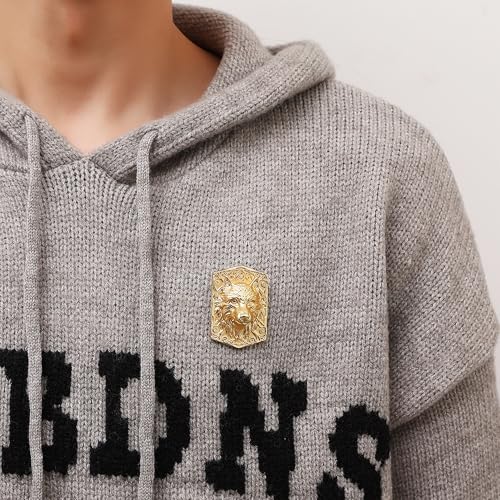 Image of Wolf Viking Brooch Elegant Gold-Plated Wolf Head Brooch - Exquisite Animal Jewelry Accessory