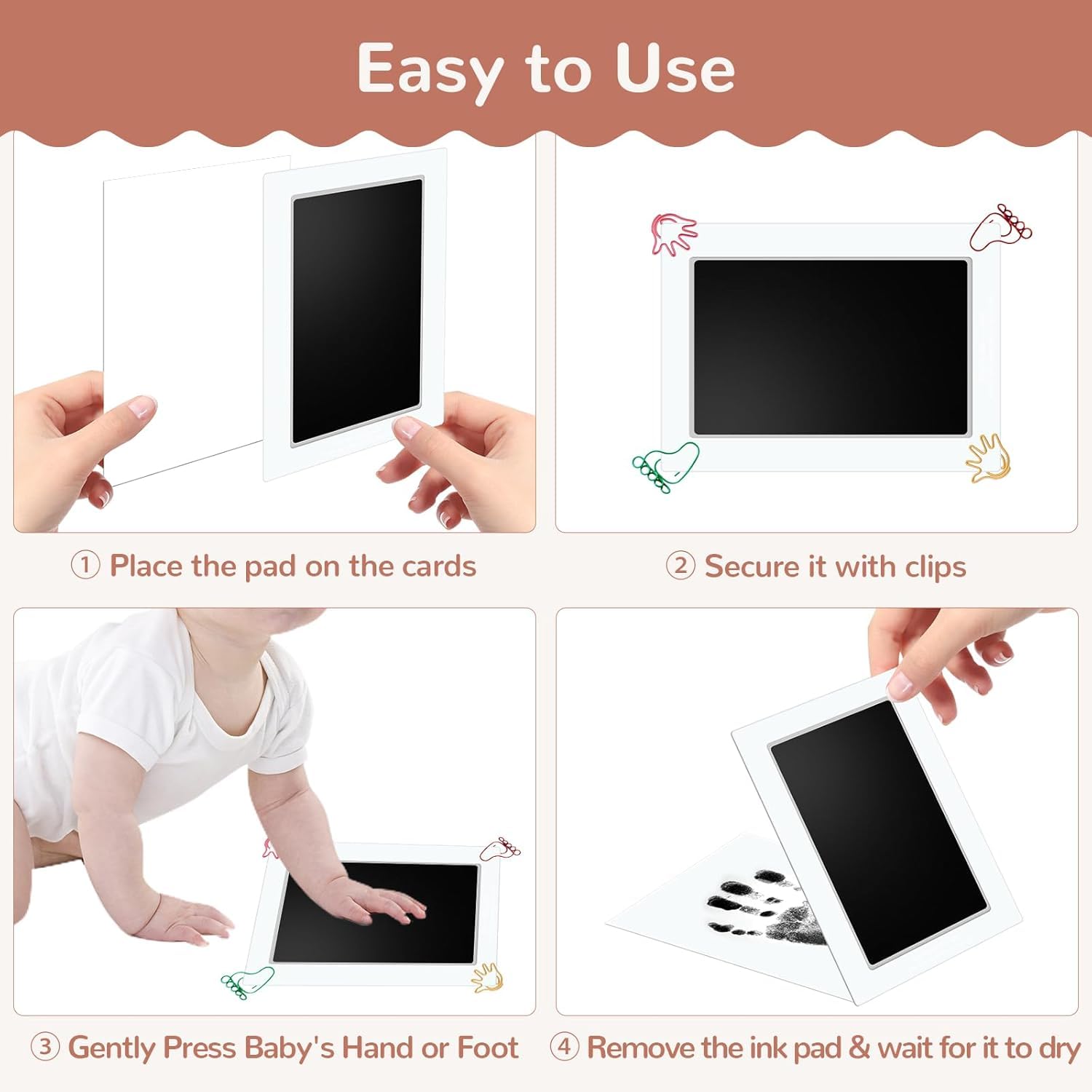 New Born Baby Gifts - Baby Footprint and Handprint Kit with 2 Inkless Foot Pads and 1 Imprint Cards, Dog Paw Print Kit, Safe Colour Hair Colour Black, Ideal Keepsake for Newborns and Pets 2
