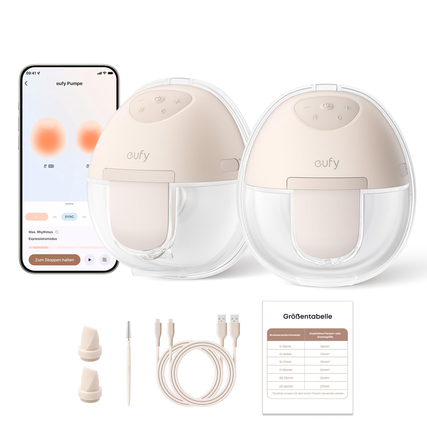 eufy Security Tragbare Milchpumpe E10, Hands-Free Elektr. Milchpumpe m. App Steuerung, Anpassbarer Smart-Rhythmus, Krankenhausqualität Saugkraft für mehr Milch, Mobil, 17-24mm Flansche, Superleise