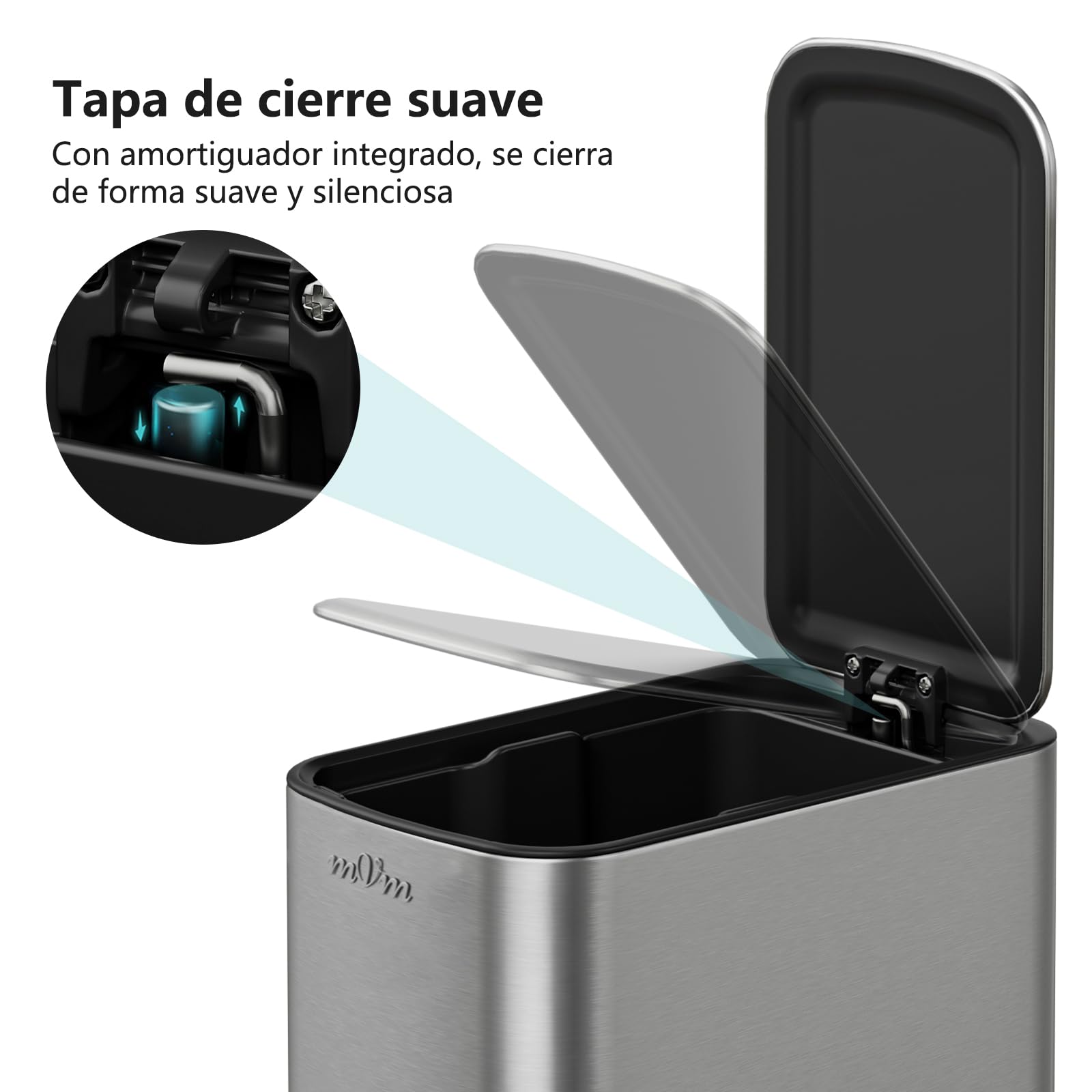 mVm Cubo de Basura Baño 6L+30L con Pedal, Cubo Interior Extraíble, Cierre Suave Soft Close, Papelera Baño Acero Inoxidable Slim para Baño Moderno
