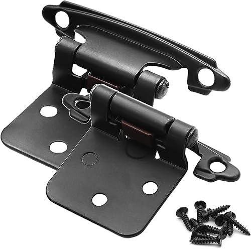 Bisagras superpuestas de cierre automático para gabinete, paquete de 50 (25 pares), color negro mate, bisagras empotradas para puertas de armarios