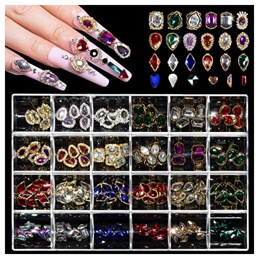 3D Nail Rhinestones Crystals, 180Pcs Luxury Nail Diamonds Rhinestone Crystal Nail Studs Nail Art Design Crystals for DIY Women