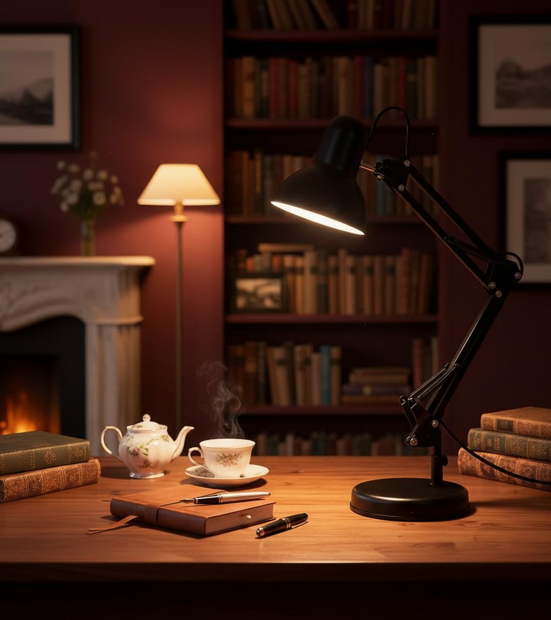 BEL AIR HOME - Lámpara de Escritorio LED Vintage Retro Articulada | Flexo Antigona Ajustable para Estudio y Lectura | Iluminación E27, Negro, Metal
