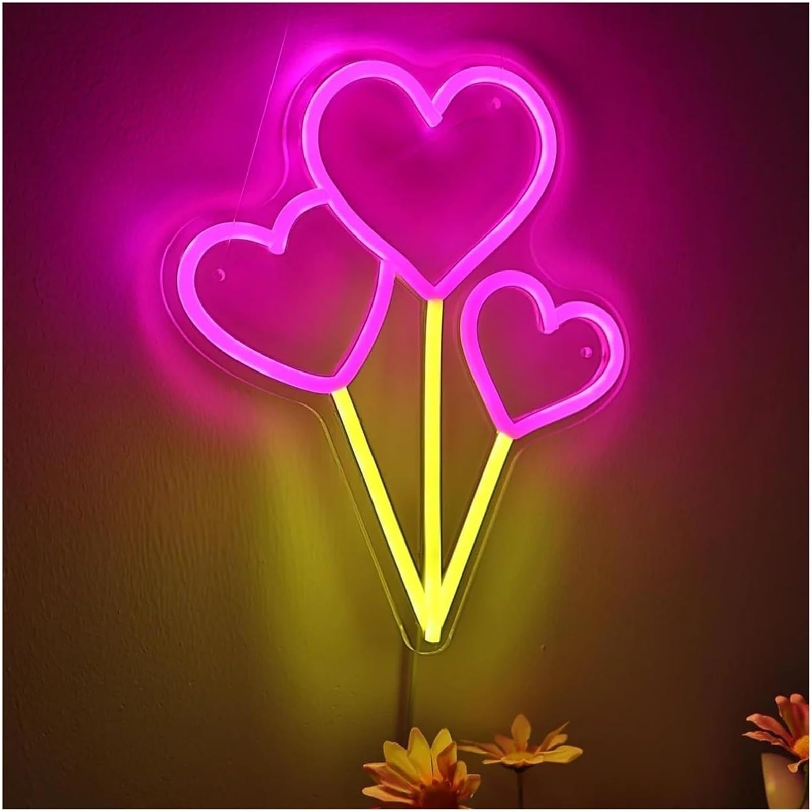 Znak świetlny neonowy do lampy neonowej Latający balon w kształcie serca do znaku do zasilanej ściemnialnej ściany do oświetlenia