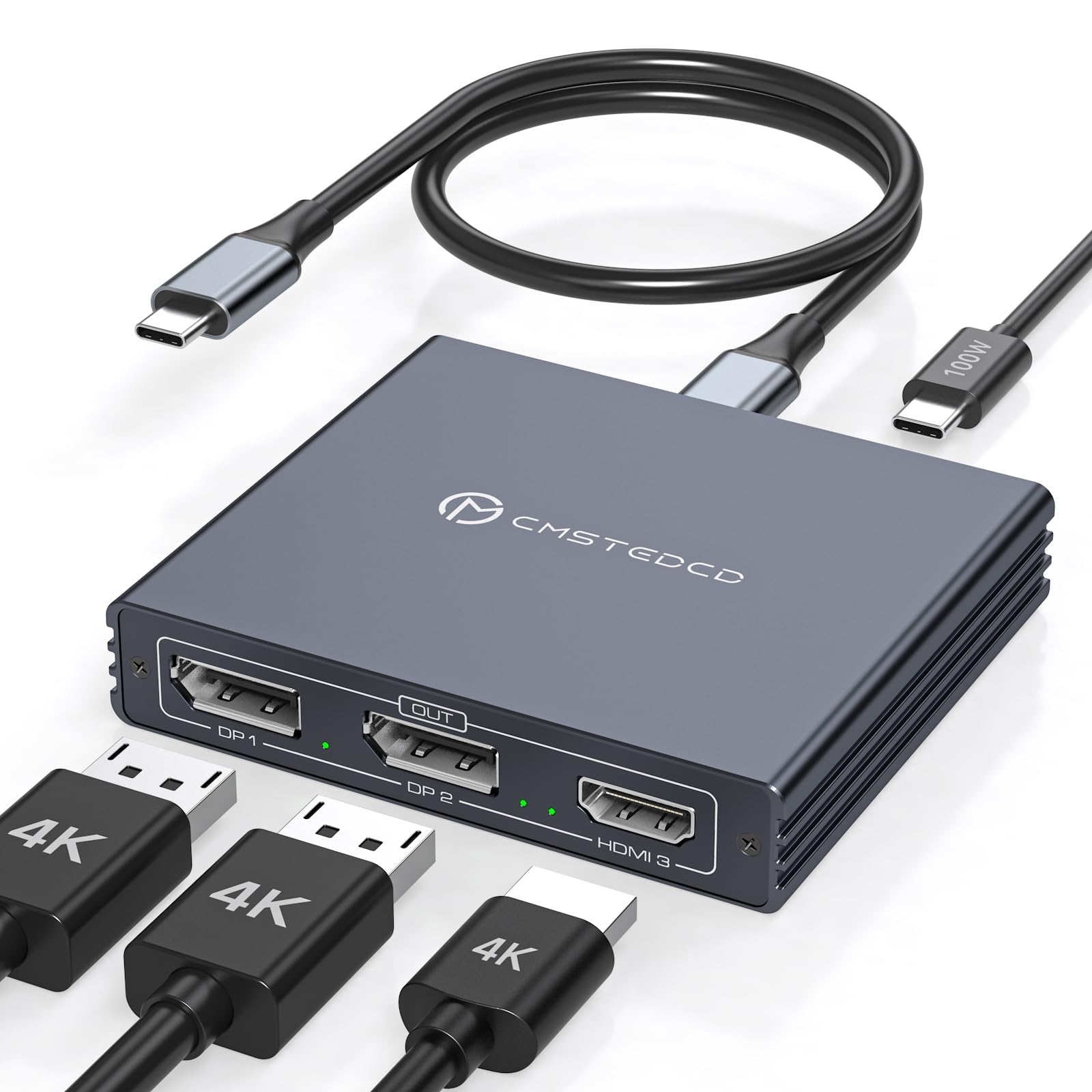Splitter Thunderbolt a HDMI DP de 3 salidas con entrega de energía de 100W para multipantalla 8