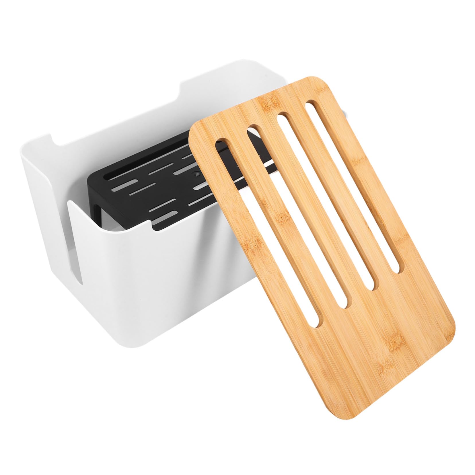 Operitacx Caja de Almacenamiento para Cables y Enchufes Organizador de Cables Hogar Caja de Regleta con Tapa de Bambú para Mesitas de Noche y Decodificadores