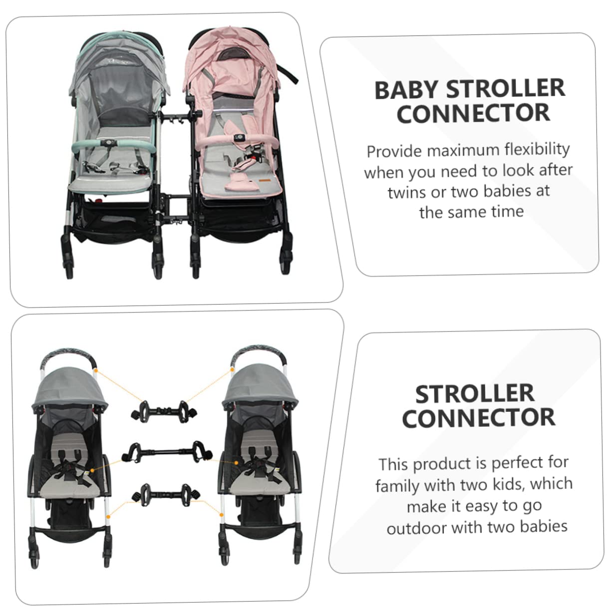 3pcs Pram Stroller Connectors Compatible Models Easy Installation for Outings and Parks