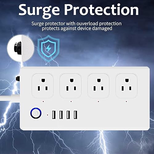 Miniatura 4 de ZigBee Smart Power Protector de sobretensiones, 4 tomacorrientes, 4 puertos USB, toma de corriente inteligente, compatible con Alexa Google Home