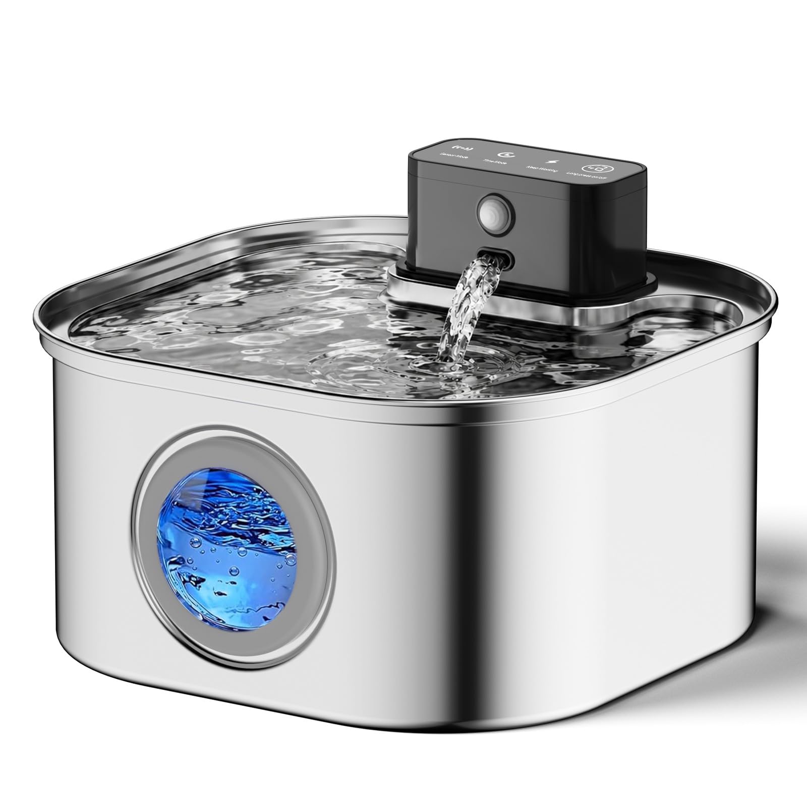 Katzenbrunnen Kabellos, Trinkbrunnen für Katze Edelstahl, 3.2L Katzenbrunnen mit Bewegungsmelder, 4200 mAh Akku Leiser Wasserpumpe mit Wasserfilterpatrone