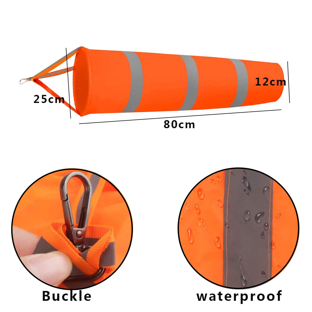 Manica a Vento con 2PCS Moschettone di Fissaggio Segnavento Indicatore Direzione Vento Windsock per Rilevare la Direzione del Vento (80cm)