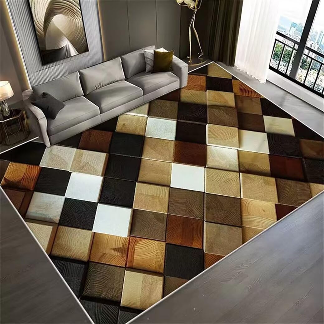 Tapis de salon 300x400 cm damier brun grand format