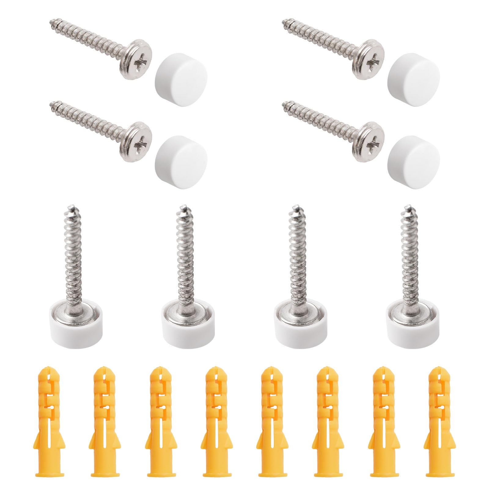 INCREWAY Mirror Screws, 20 Sets 12mm 304 Stainless Steel Thicken Mirror Nails with Plastic Caps Covers, White — image 1