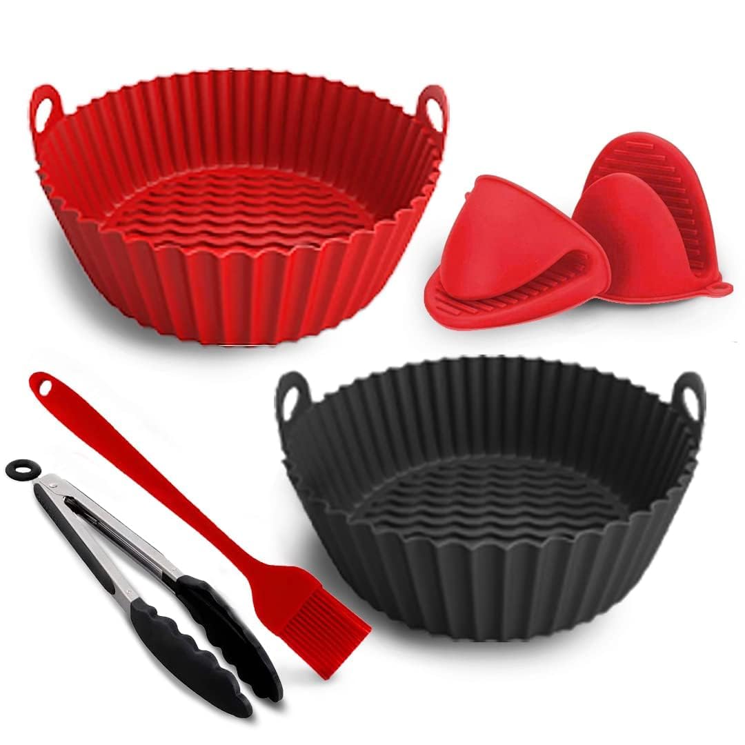 GIDGIDL AirFryer Package Food Grade BPA-Free Reusable Silicones Baskets/Pots/Liners with Oven Mitts, Basting Brush and 9 Inch Tongs (Air Fryer Silicone Liners-2 Pack Silicone Liners)-picture-29