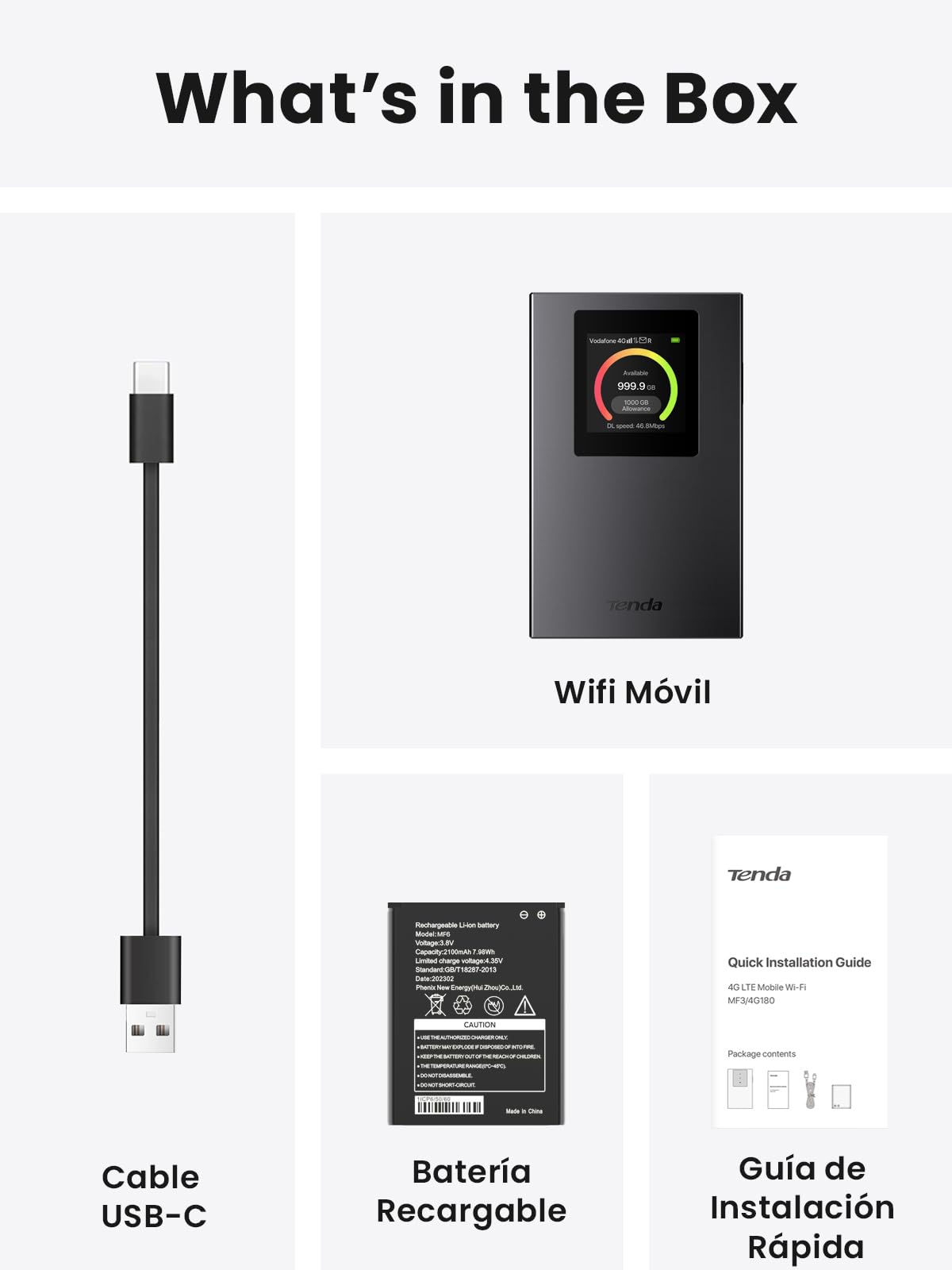 Tenda MF6 Router 4G SIM Móvil Portátil CAT4 WiFi6 AX300 MiFi 2100 mAh USB-C WPA3
