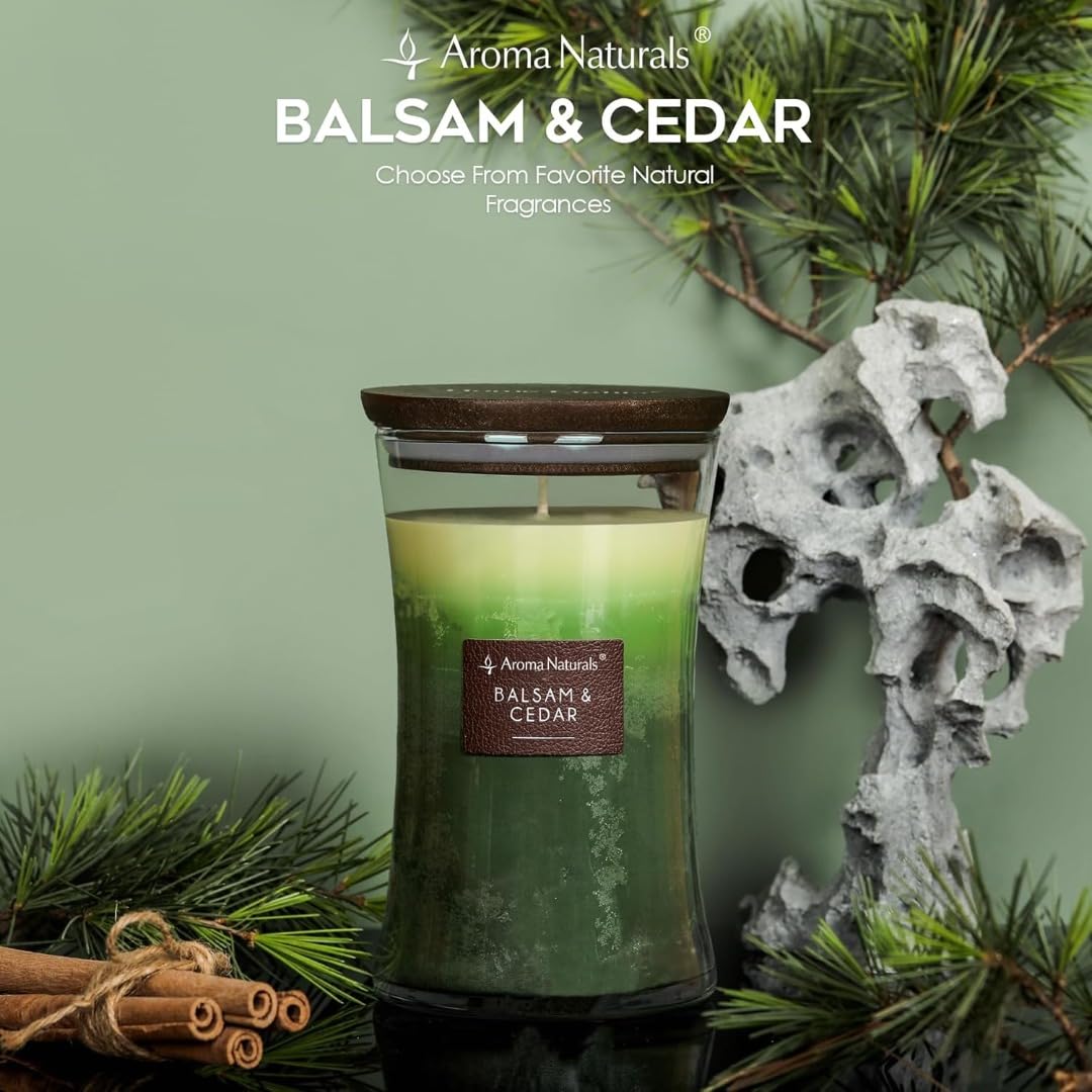 Aroma Naturals Velas perfumadas de 3 capas, Vela grande de 21.52 oz con reloj de arena, Vela de cera de soja natural, quema hasta 100 horas (Bálsamo y Cedro)