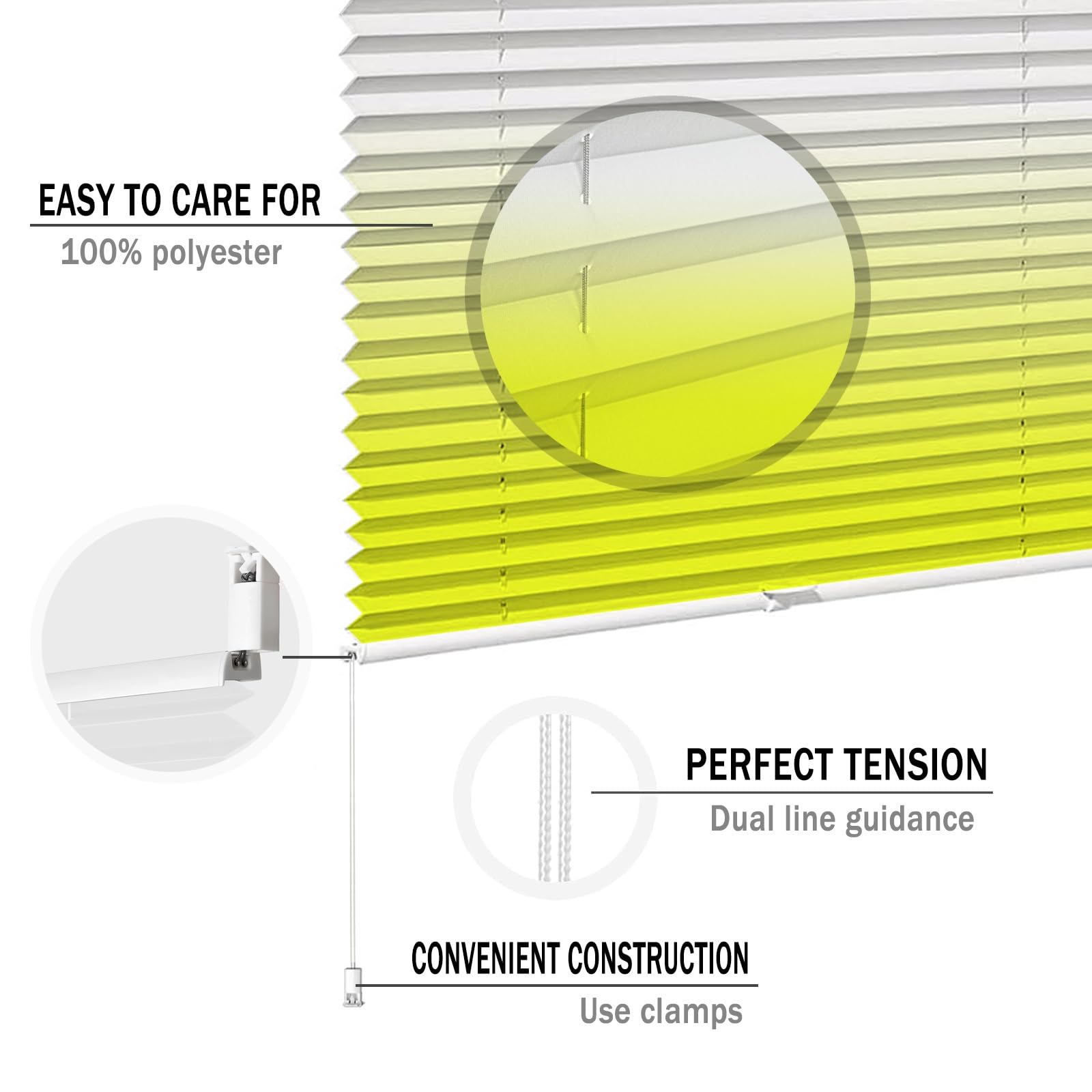 Store Plissé Fenêtre 95 x 100 cm Stores pour Fenêtres, Store Plissé pour Fenêtre sans Perçage, Ouverture à Double Sens pour Fenêtres Et Portes, Jaune