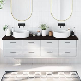 NQJIBUE Home Garden - Encimera de baño, color marrón oscuro, 200 x 30 x (2-4) cm, madera maciza tratada