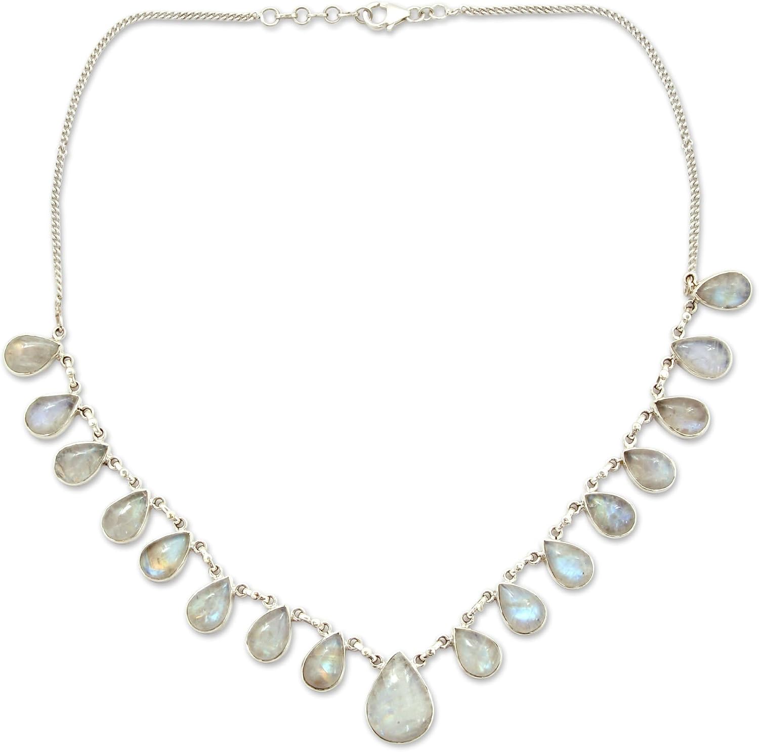 NOVICA Artisan Handcrafted Rainbow Necklace | Sterling Silver White Pendant | Moonstone | Waterfall Fortune Birthstone | Lead & Toxin Free | Garnet Jewelry | Luminous Light | 8.25"L x 0.7"W x 0.2"D