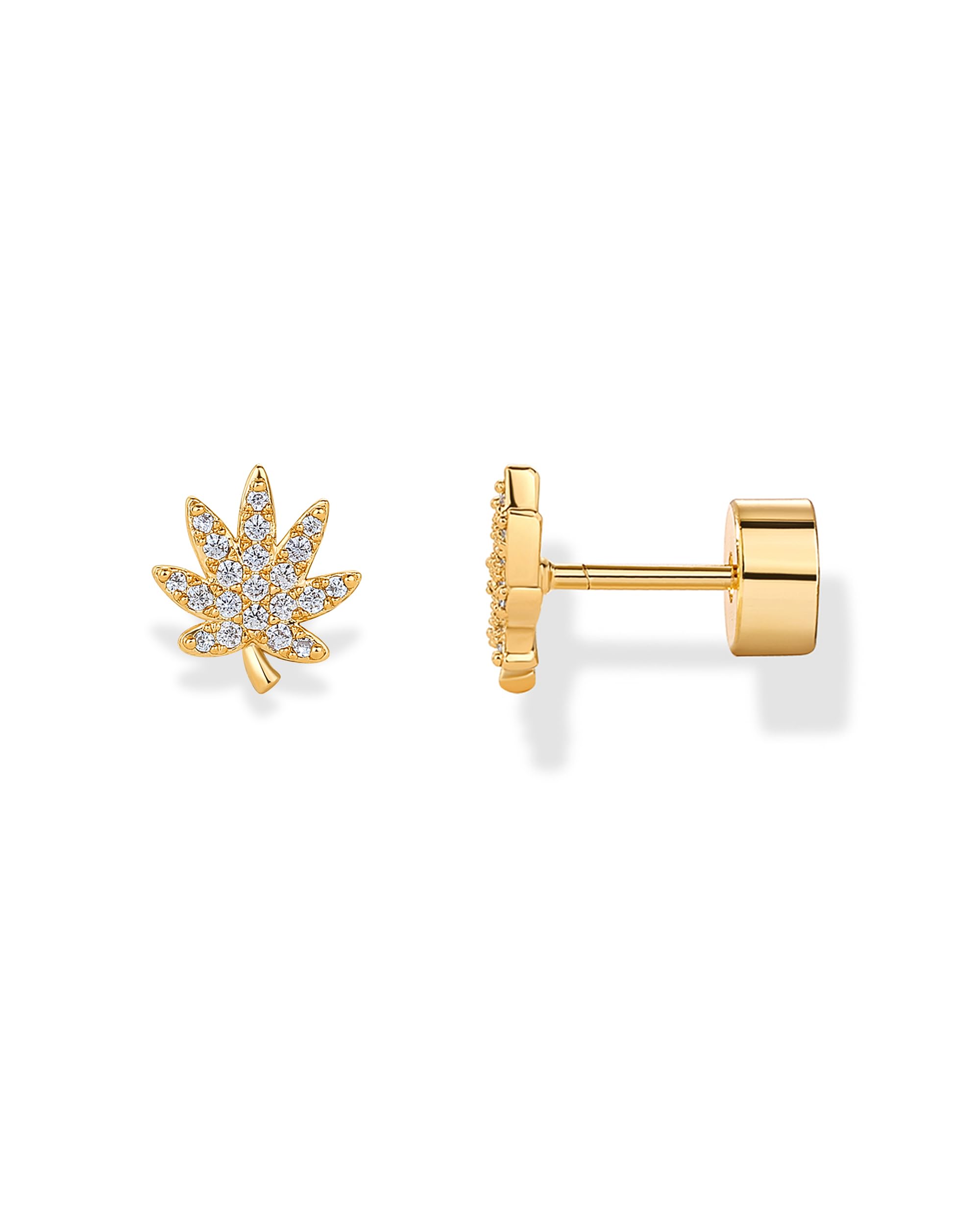 PAVOI Dainty Flat Back Earrings for Women, 14K Gold Plated CZ Stud Piercing