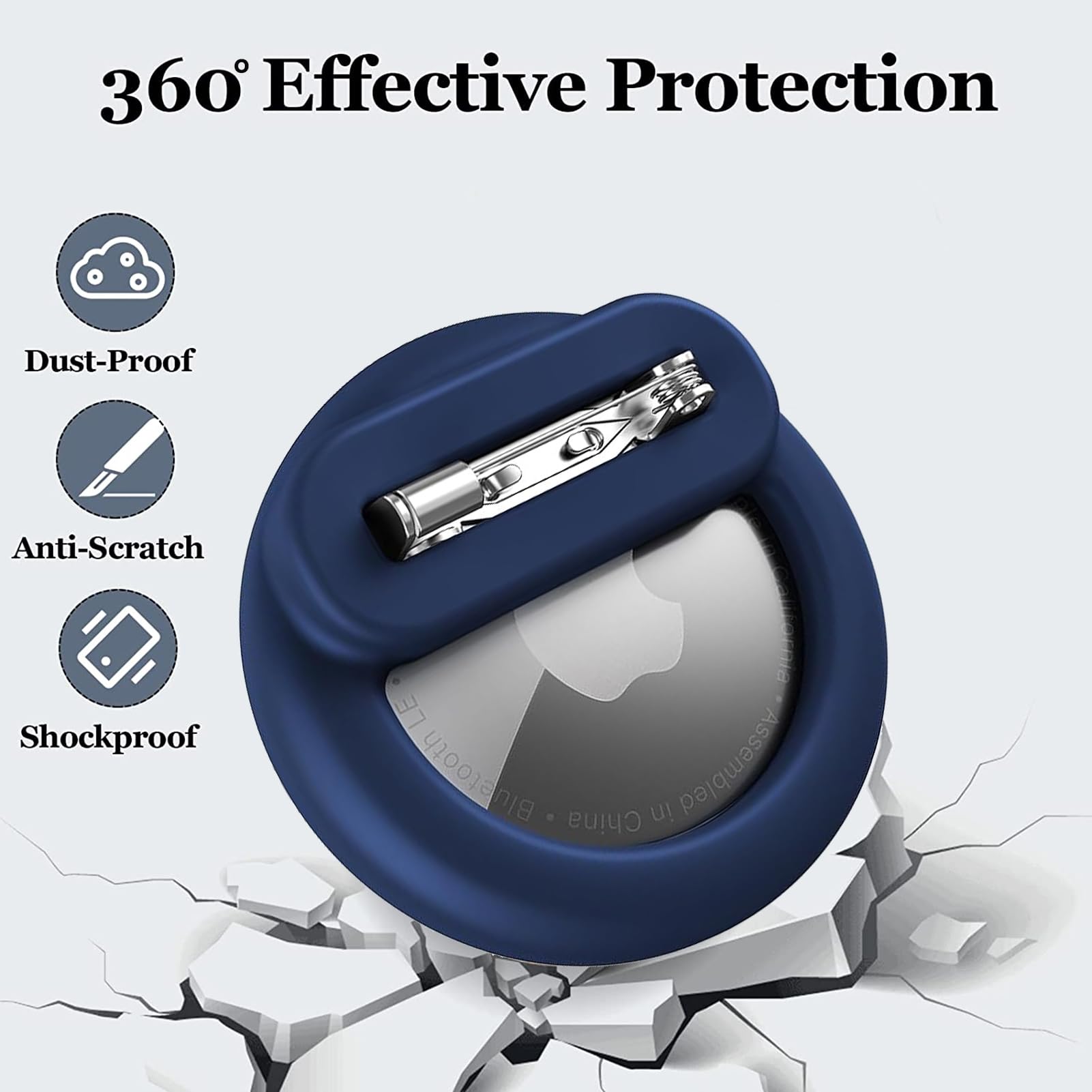 Dingfeiyu Airtag Holder Hidden, Custodia per localizzatore GPS nascosta, Custodia Airtag Nascosta con Spilla per bambini, anziani, animali domestici, zaini, bagagli (blu scuro) - 3