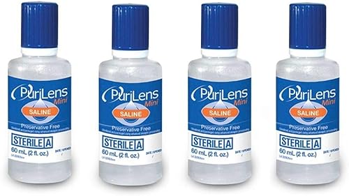 PuriLens Mini solución salina libre de conservantes, 2 onzas líquidas (2.0 fl oz), tamaño de viaje aprobado por aerolíneas. Reemplazo Unisol 4,