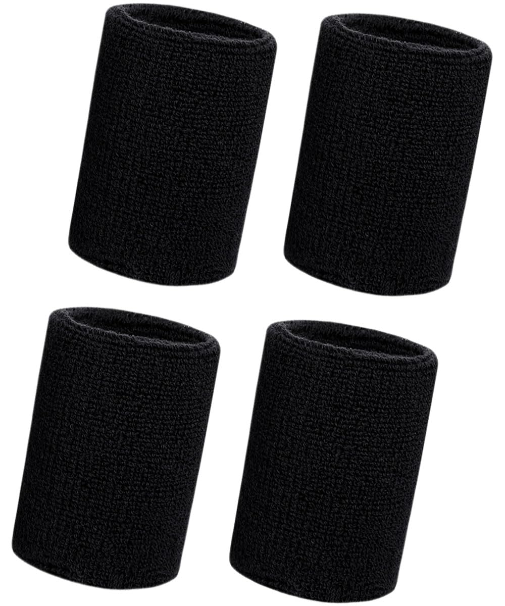 4 Pcs Wristbands Sports Sweatbands For Men Women Thicken Elastic Wrist Sweat Bands Protective for Tennis, Basketball, Running, Gym (Size: 3.15 x 3.94 inches) (4 Black)