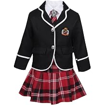 Kids Girls 4PCS School Uniform Outfits British Style Japanese Schoolgirls Uniform Dress Cosplay Outfit